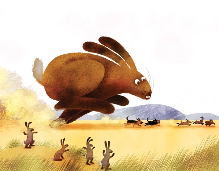 Illustrazione dell'etichetta Kinnegar Big Bunny: una grande lepre che salta